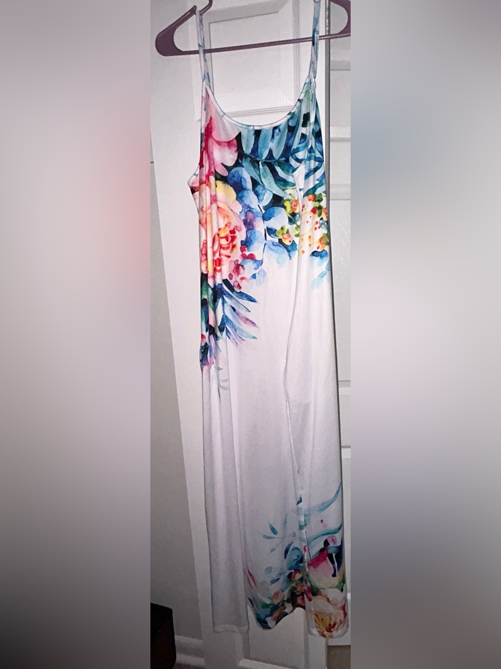 White Floral Watercolor Maxi Dress